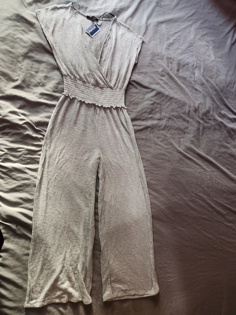 Marshalls Gray Ribbed Surplice Waist Jumpsuit